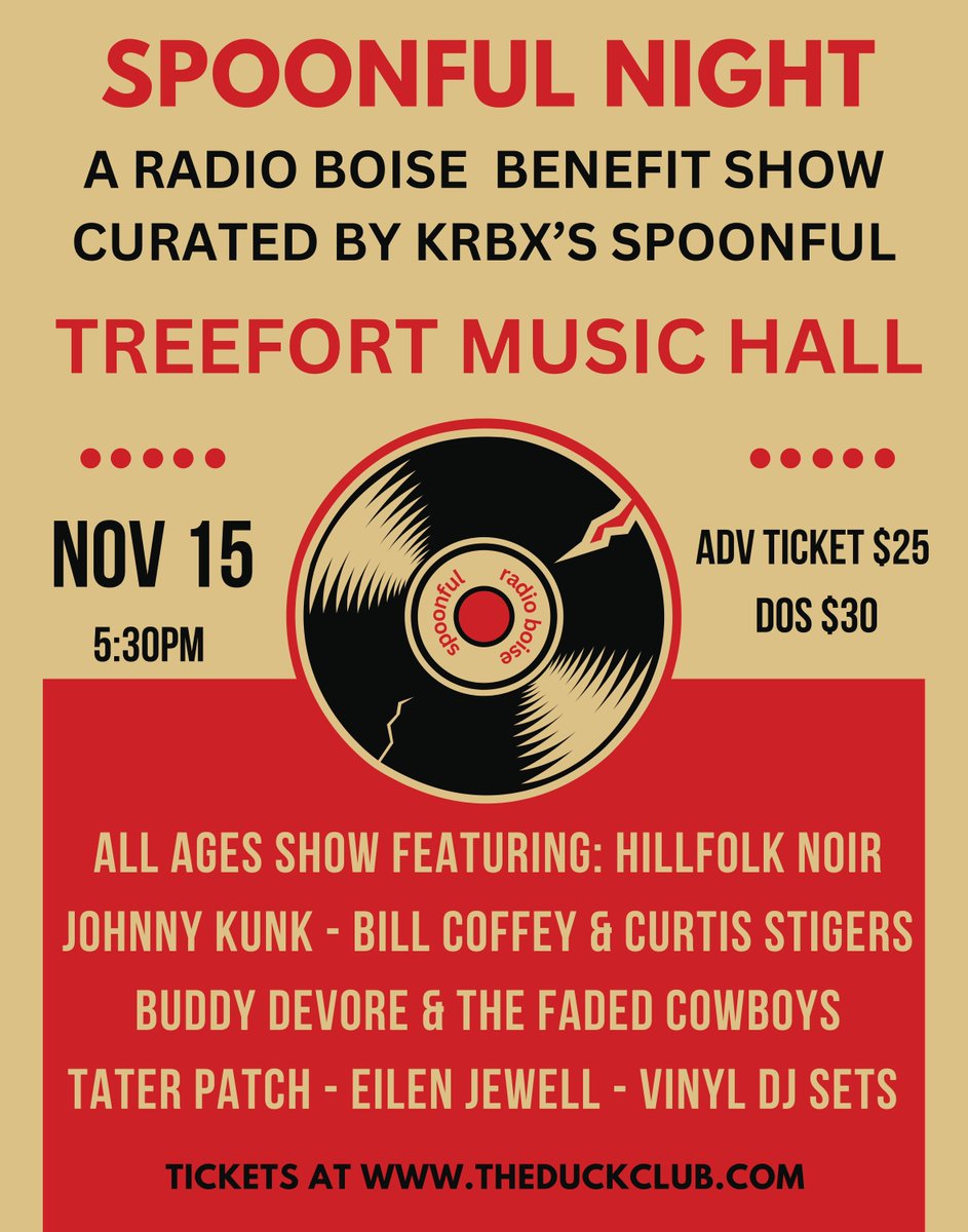 TONIGHT 💿 We believe in people-powered radio, non-commercial airwaves and we couldn’t be more thrilled to host the @radioboise Fundraiser at TMH feat. a royal lineup of Boise musicians including Hillfolk Noir, Bill Coffey & Curtis Stigers, Eilen Jewell + many more. 5:30pm doors