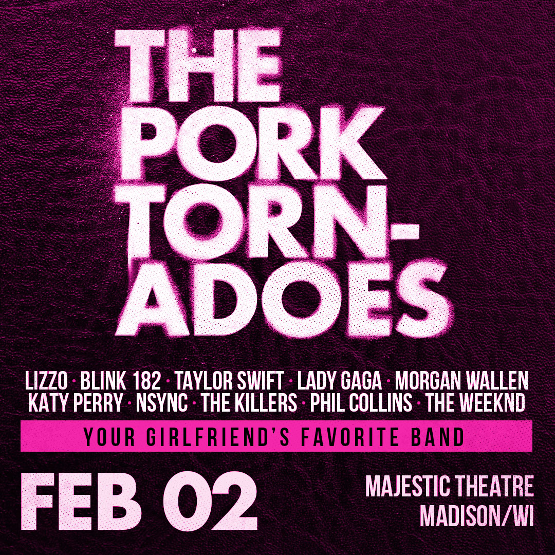 Majestic Madison (@majesticmadison) on Twitter photo JUST ANNOUNCED 🐷🌪 <a href="/PorkTornadoes/">The Pork Tornadoes</a> are throwing a big ol' party in Madison on Friday, Feb 2!
They'll be playing a wide range of covers including songs by artists like Taylor Swift, The Killers, and Lizzo!
On sale Friday at 10AM ➝ bit.ly/PorkTornadoesM… JUST ANNOUNCED 🐷🌪 <a href="/PorkTornadoes/">The Pork Tornadoes</a> are throwing a big ol' party in Madison on Friday, Feb 2!
They'll be playing a wide range of covers including songs by artists like Taylor Swift, The Killers, and Lizzo!
On sale Friday at 10AM ➝ bit.ly/PorkTornadoesM…