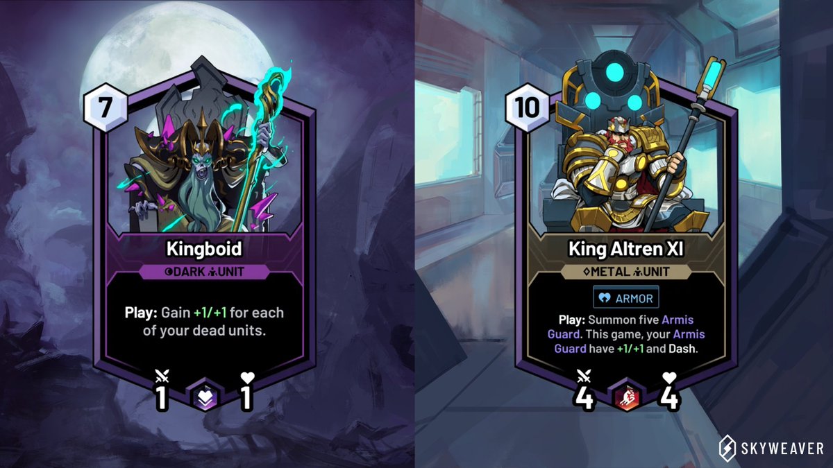 SkyweaverGame's tweet photo. King Vs King! 👑
Which one would you choose to lead you to victory against your foes? 🤔 #skyweaver #hexbound #armis https://t.co/nU0saz5wgO