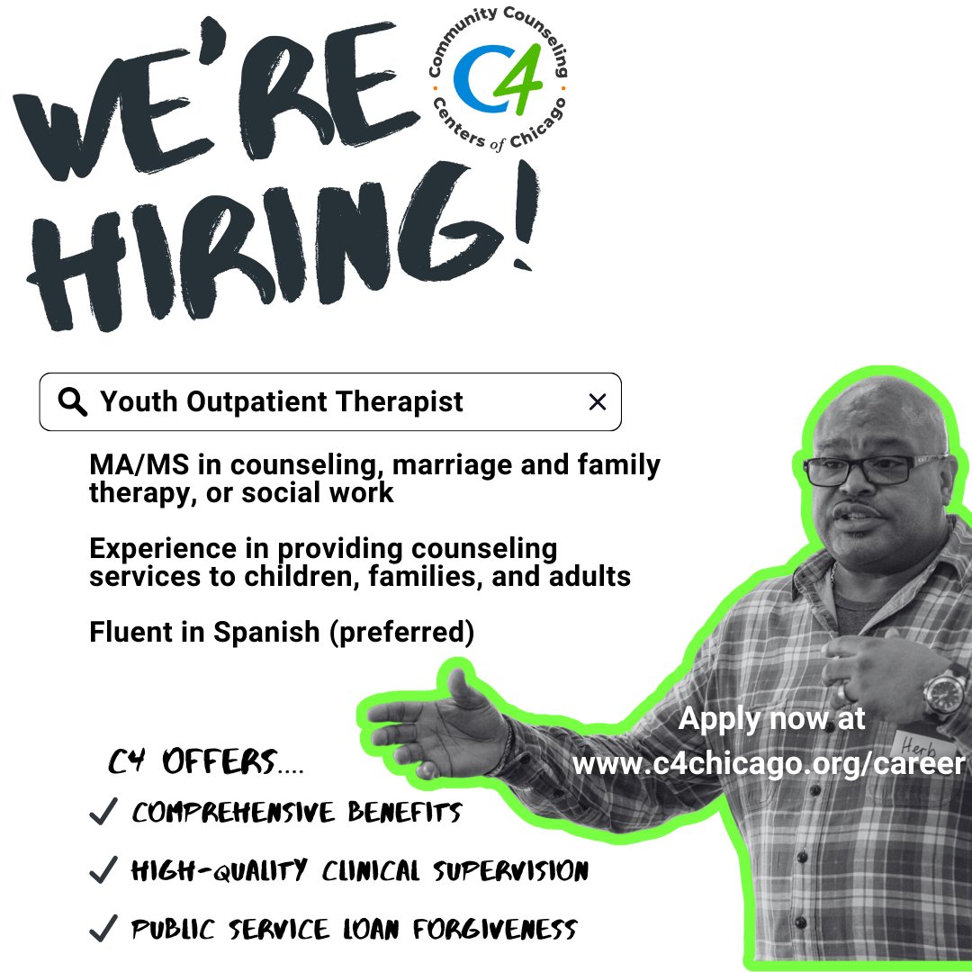 C4Chicago's tweet photo. You want more than a job; you want to transform lives. At C4, with our professional environment and dedicated team, you’ll build a career around helping the people who need it most lead more productive lives.  

Apply today at https://t.co/8eKkEZXlxr  

#nonprofit #hiring https://t.co/SNzrHGu5vW