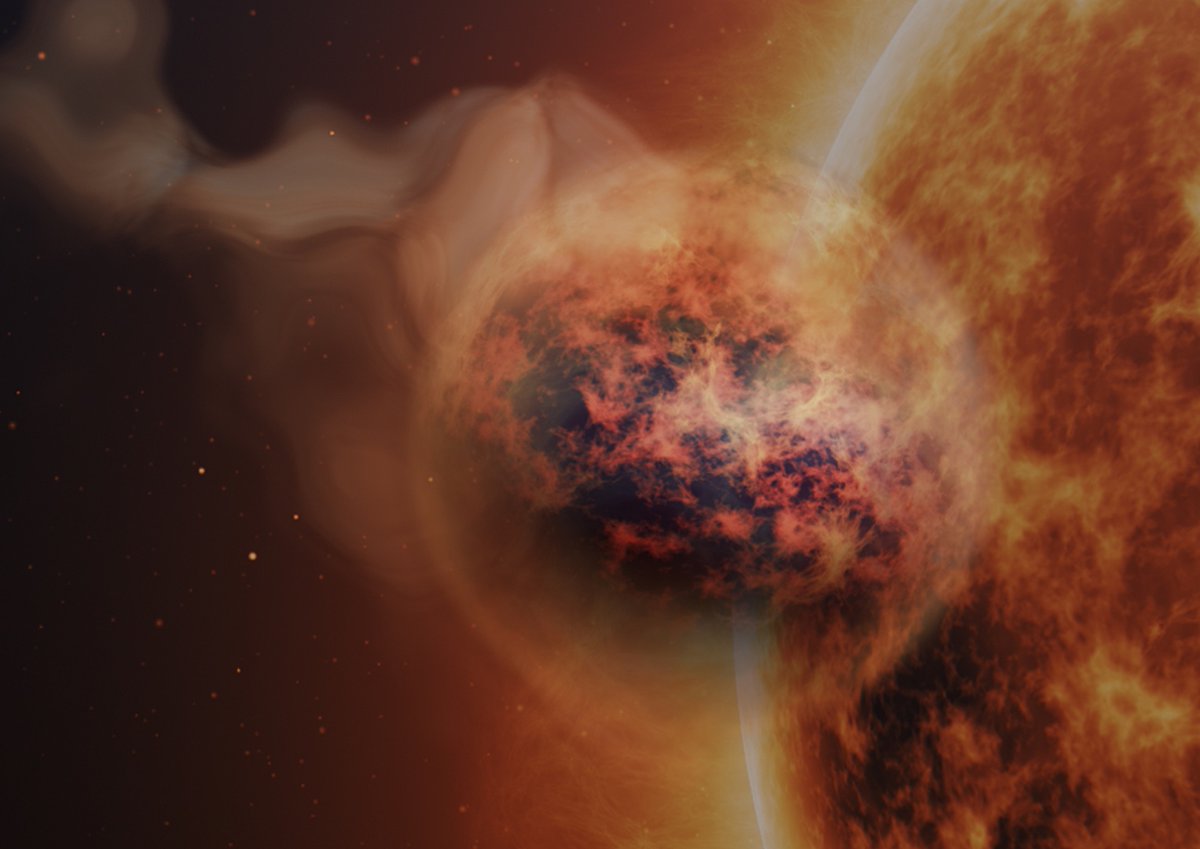 A team of European astronomers have used Webb to study the atmosphere of the nearby exoplanet WASP-107b. The team discovered water vapour, sulfur dioxide, and silicate sand clouds. Learn more here: fys.kuleuven.be/ster/news/2023…