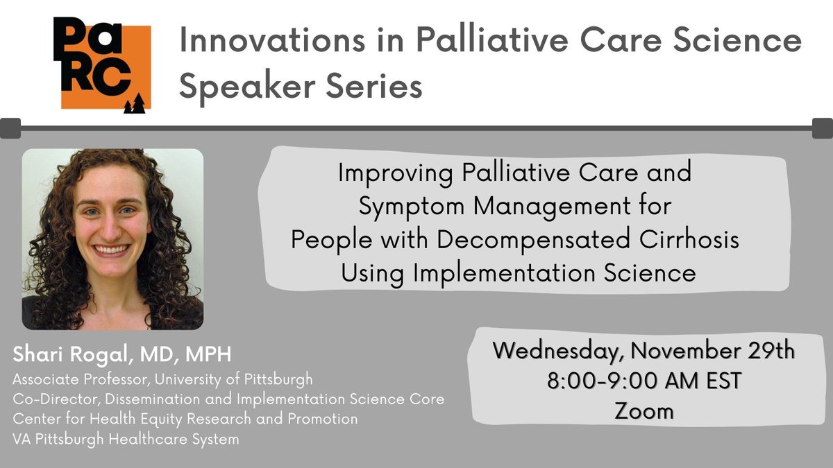 Palliative Research Center (@pittpalcare) on Twitter photo Announcing our next Innovations in #PalliativeCare Science Speaker! Dr. Shari Rogal (<a href="/PittGILiverNutr/">Pitt Division of GI, Hepatology & Nutrition</a> <a href="/VAPittsburgh/">VA Pittsburgh</a>) will lecture at our November event. #medtwitter #hapc Watch past presentations on our website: buff.ly/45E2d9A Announcing our next Innovations in #PalliativeCare Science Speaker! Dr. Shari Rogal (<a href="/PittGILiverNutr/">Pitt Division of GI, Hepatology & Nutrition</a> <a href="/VAPittsburgh/">VA Pittsburgh</a>) will lecture at our November event. #medtwitter #hapc Watch past presentations on our website: buff.ly/45E2d9A