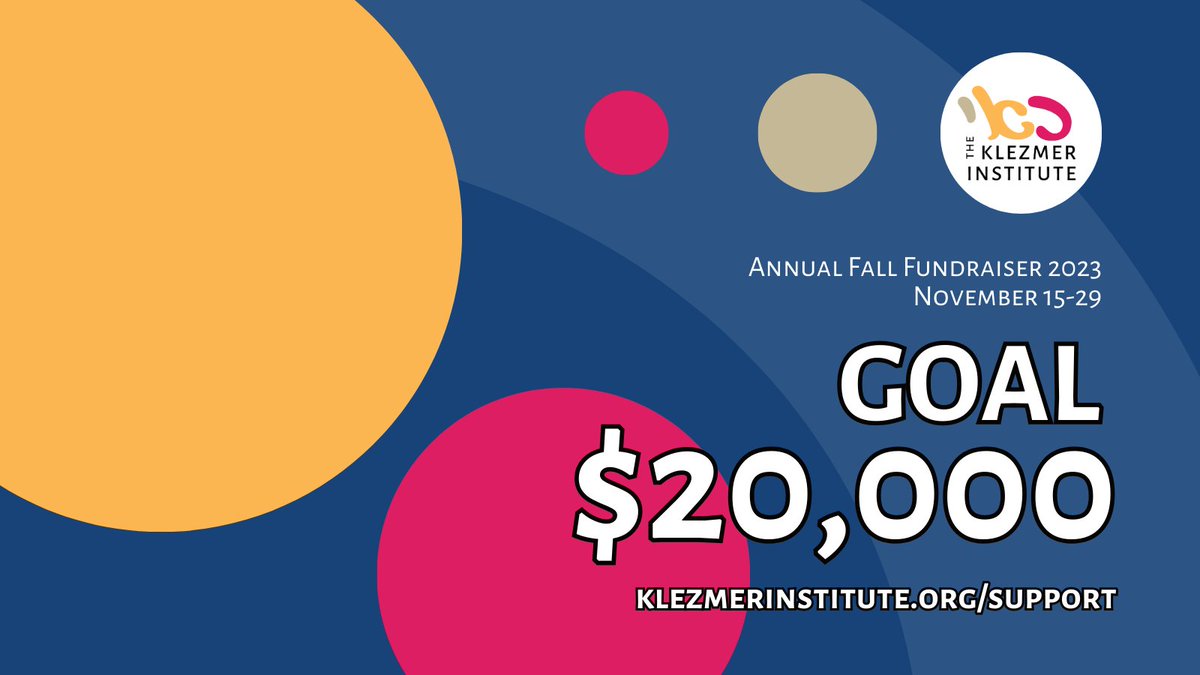 Hello friends! Today we begin our annual fundraiser! We've set a lofty goal of $20,000!

Throughout the week we'll be posting about our work, philosophy, mission, and more!

klezmerinstitute.org/support

#klezmerinstitute #fundraiser #annualfundraiser #ashkenazicexpressiveculture