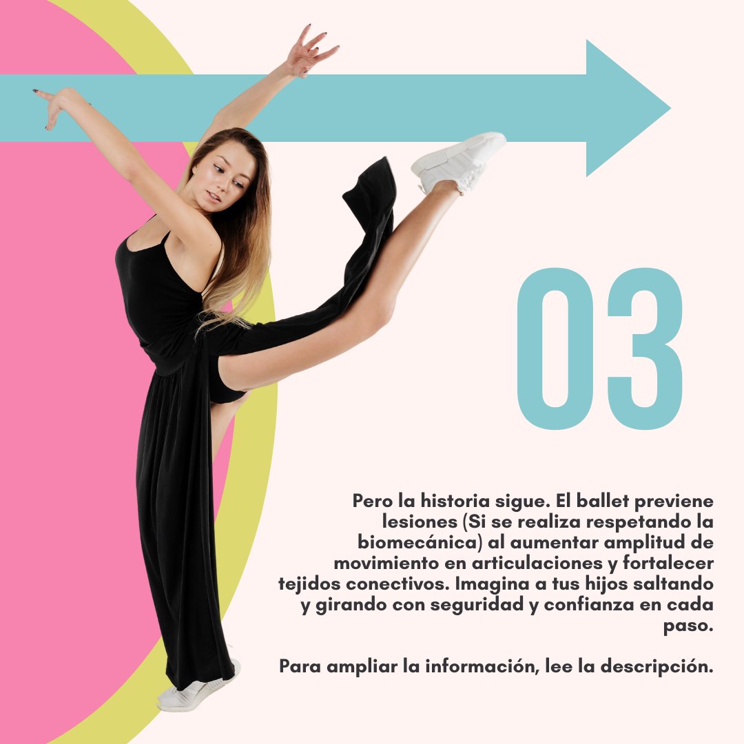 '¿Qué tienen en común la fuerza, la flexibilidad y el ballet?

¡Todo! 💪

🩰 Cada plié y cada jeté son como piedras fundamentales que construyen cuerpos fuertes y ágiles desde temprana edad. ¿Te gustaría que tus hijos formen parte de esta maravillosa experiencia?