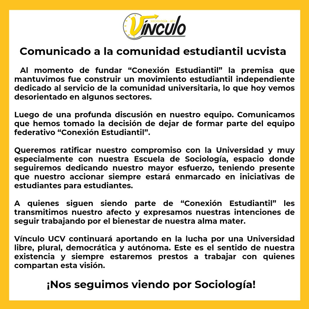 Comunicado del Movimiento Vínculo UCV 💛🖤