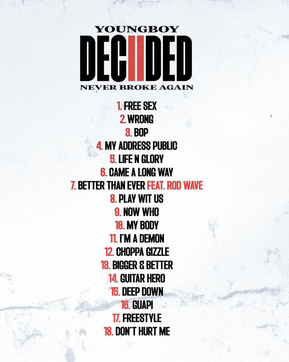 CostaKentrell's tweet photo. Every songs on #Decided2 https://t.co/Sz8EUpw7Pl