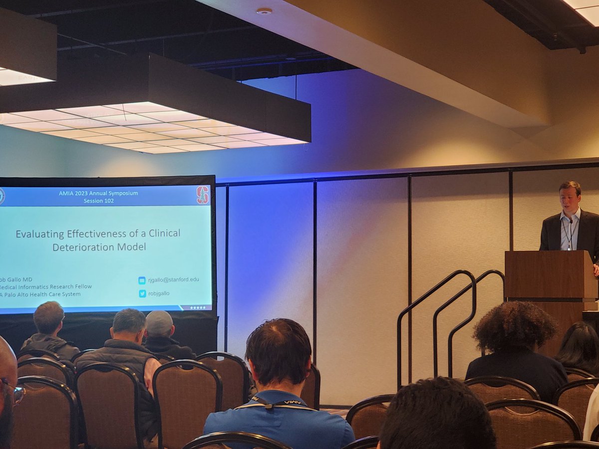 <a href="/robjgallo/">Rob Gallo, MD</a> using regression discontinuity causal Inference methods to determine whether Epic deterioration models actually improved patient outcomes. #AMIA2023