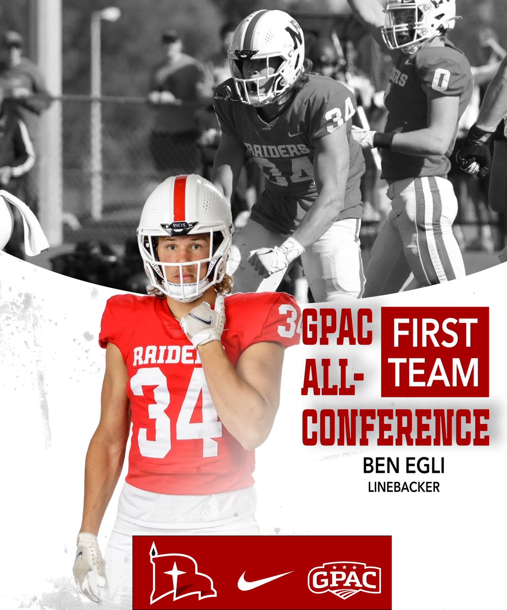 nwcraiders's tweet photo. 𝙁𝙄𝙍𝙎𝙏 𝙏𝙀𝘼𝙈 𝘼𝙇𝙇-𝘾𝙊𝙉𝙁𝙀𝙍𝙀𝙉𝘾𝙀 (𝘿𝙀𝙁𝙀𝙉𝙎𝙀) ‼️🏈

Congrats to the three Red Raiders tabbed First Team All-Conference on defense!

🏈 𝙅𝙖𝙘𝙤𝙗 𝘿𝙧𝙖𝙜𝙨𝙩𝙧𝙖
🏈 𝘽𝙚𝙣 𝙀𝙜𝙡𝙞
🏈 𝘾𝙤𝙙𝙮 𝙈𝙤𝙨𝙚𝙧

#RaidersStandOut | @nwc_fb | @GPACSports https://t.co/BRBCxAVs0h