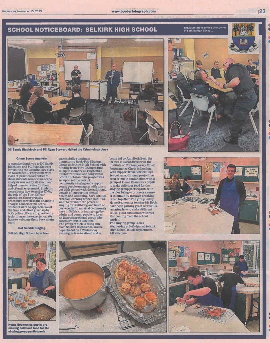 Borders Creative Learning Network (@creativitycln) on Twitter photo Massive congratulations to the young people <a href="/SelkirkHS/">Selkirk High School</a> for making the <a href="/bordertelegraph/">Border Telegraph</a> newspaper for the Community Singing Group and Home Economics project! This is what community is all about Massive congratulations to the young people <a href="/SelkirkHS/">Selkirk High School</a> for making the <a href="/bordertelegraph/">Border Telegraph</a> newspaper for the Community Singing Group and Home Economics project! This is what community is all about