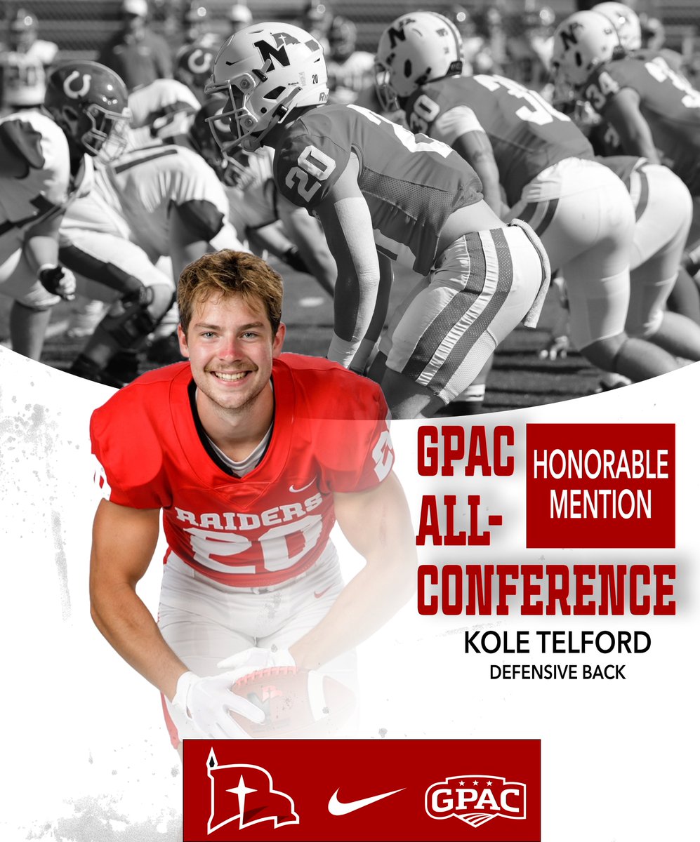 nwcraiders's tweet photo. 𝙃𝙊𝙉𝙊𝙍𝘼𝘽𝙇𝙀 𝙈𝙀𝙉𝙏𝙄𝙊𝙉 𝘼𝙇𝙇-𝘾𝙊𝙉𝙁𝙀𝙍𝙀𝙉𝘾𝙀 ‼️🏈

🏈 𝙋𝙚𝙮𝙩𝙤𝙣 𝘾𝙖𝙧𝙧𝙤𝙡𝙡
🏈 𝙆𝙤𝙡𝙚 𝙏𝙚𝙡𝙛𝙤𝙧𝙙
🏈 𝙅𝙚𝙨𝙨𝙚𝙣 𝙍𝙚𝙞𝙣𝙠𝙞𝙣𝙜
🏈 𝘽𝙚𝙣 𝙆𝙞𝙣𝙜𝙚𝙧𝙮

#RaidersStandOut | @nwc_fb | @GPACSports https://t.co/fqA36HBJgY