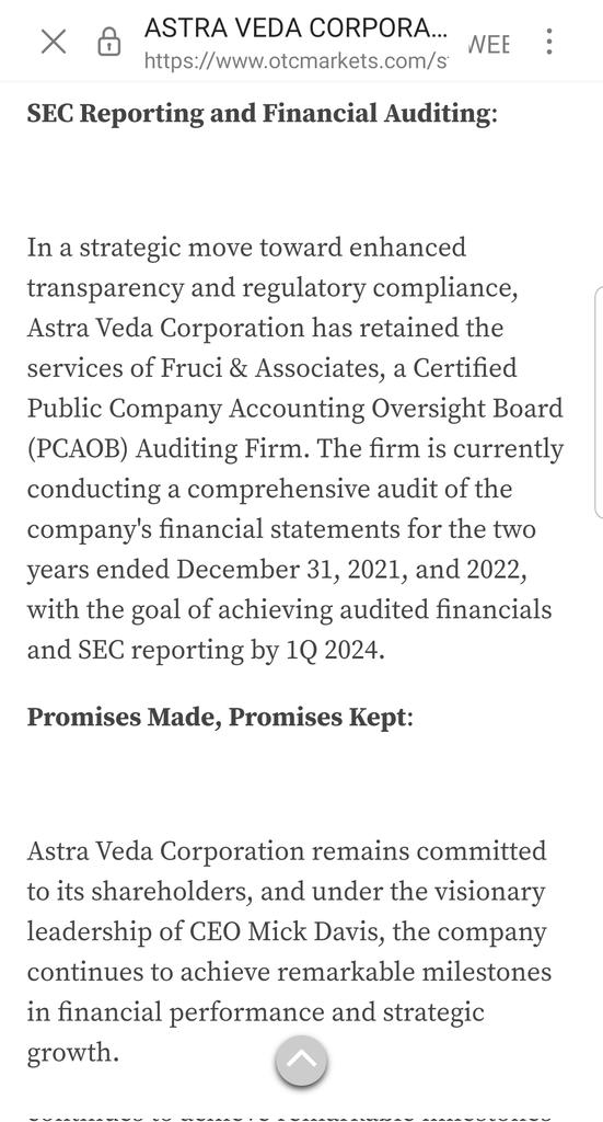 $ASTA Mick Davis and @astra_veda_  team are absolutely killing it and growing strong and remaining steadfast. Increased revenue, no debt, no toxic notes, and more! To be #AUDITED by Q1 2024!!!! Thats in only just under 2 MONTHS!! #KEEPINGPROMISES