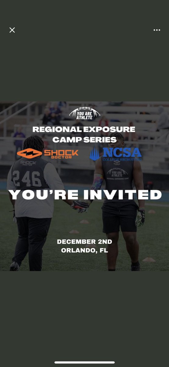 Grateful to receive an invite to the You Are Athlete Regional Exposure Camp Series🙏 <a href="/youareathlete/">You Are Athlete</a> <a href="/ShockDoctor/">Shock Doctor</a>