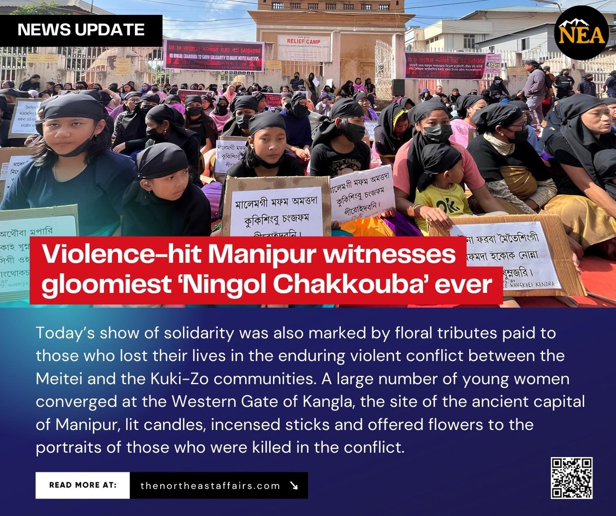 #BREAKING #NingolChakouba #Manipur 
Standing by the victims of the ongoing ethnic conflict, Meitei womenfolk on Wednesday forwent ‘Ningol Chakkouba’ their biggest festival even as groups of them staged hunger strike at various places in the valley districts as a mark of respect