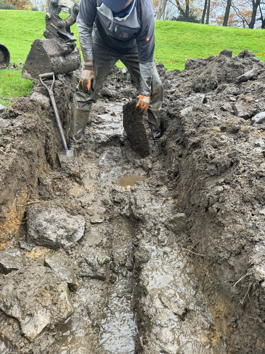 MelthamHG's tweet photo. How it started V’s how it’s going . . . Investigating a wet spot and finding out the culverts are 95% blocked up with decades of silt and soil! 1 hour job turning into a 3 day dig. New water feature perhaps?? https://t.co/Iqdc49l3Ny
