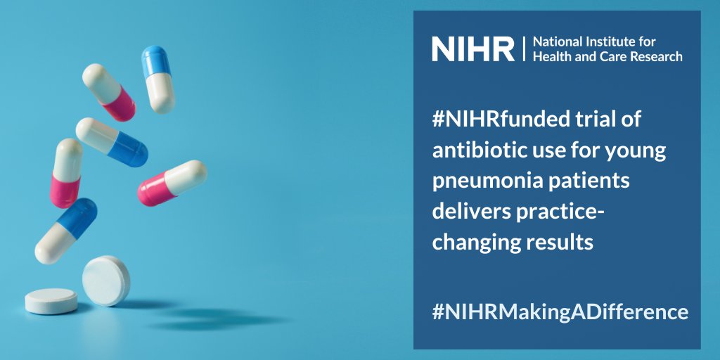 #NIHRfunded trial of antibiotic use for young pneumonia patients delivers practice-changing results.

Read our latest #NIHRMakingADifference story to find out more: nihr.ac.uk/case-studies/c…