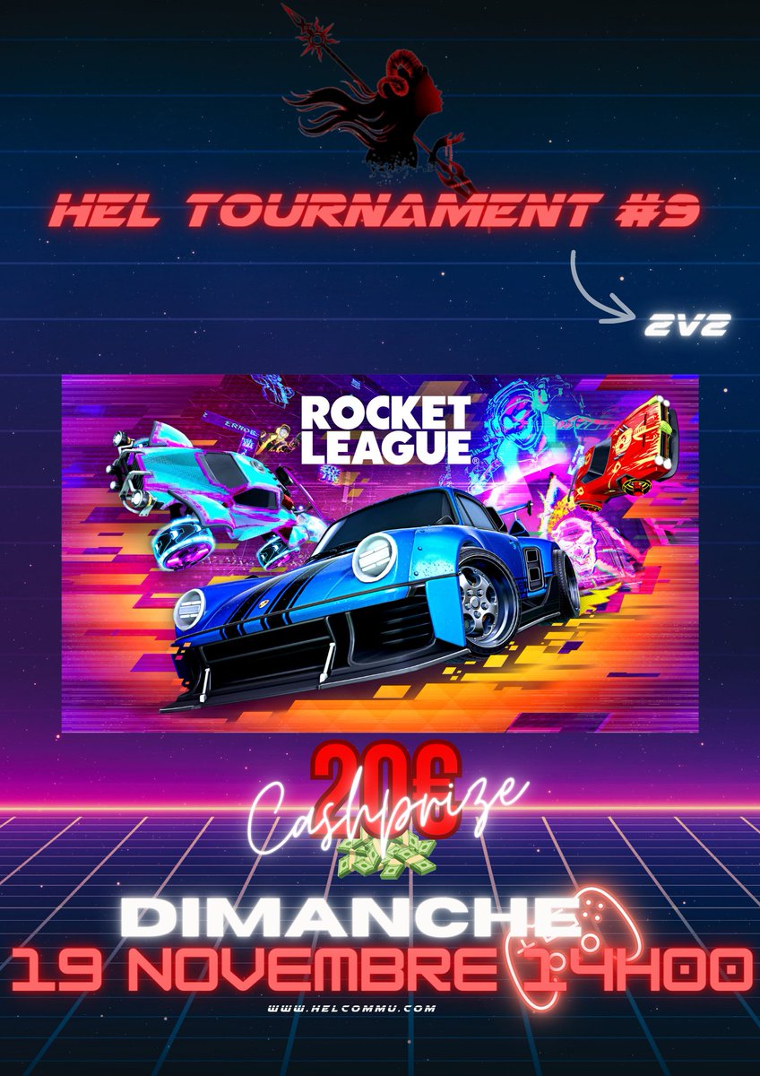 HELeSport's tweet photo. 👉HEL TOURNAMENT #9 Dimanche 19 Novembre 2023 à 14h00 sur #RocketLeague 
20€ de cashprize, 2v2 --> Inscrivez-vous gratuitement ici: https://t.co/o1LGKwih64 https://t.co/2JXELwa9Nc