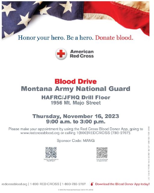 Don't forget to sign up for the Red Cross Blood Drive tomorrow, Thursday 16 NOV 2023, from 0900 -1500 in the HAFRC drill floor!

Please make your appointment by using the Red Cross Blood Donor App, going to redcrossblood.org, or calling 1(800) REDCROSS (733-2767).