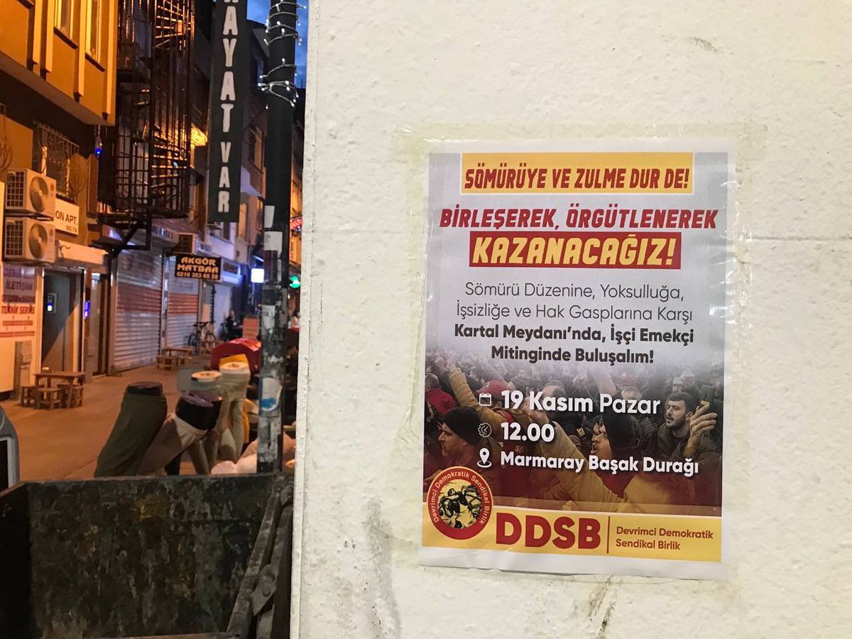 ddsb_iletisim's tweet photo. Tuzla ve Kartal’da afiş çalışmaları yaparak19 Kasım Pazar günü Kartal’da yapılacak İşçi Emekçi Mitingi’ne çağrı yaptık.

🗓19 Kasım Pazar
🕛 12.00
📍Toplanma Yeri: Marmaray Başak Durağı https://t.co/bZtKfffuXV