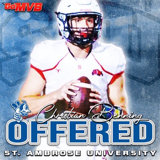 Blessed to receive my 2nd official offer from <a href="/FightingBeesFB/">St. Ambrose Football</a> Thank you <a href="/FillippSAU/">Vince Fillipp</a> <a href="/GoMVB/">GoMVB Sports - Recruit Content for College Coaches</a> Go bees!🐝💙