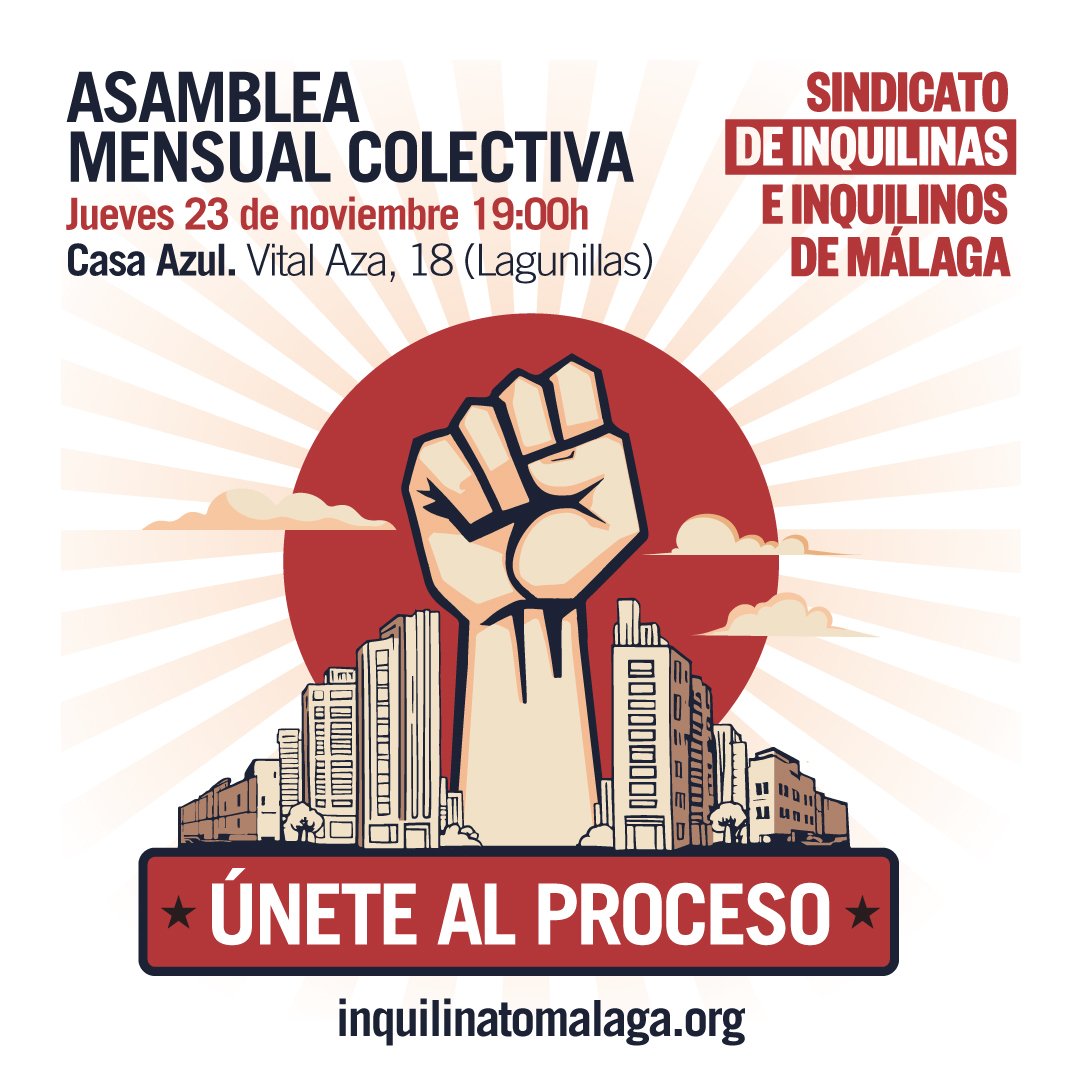 InquilinatoMLG's tweet photo. ASAMBLEA MENSUAL 

📆 Nos vemos el jueves 23 a las 19h en La Casa Azul, Calle Vital Aza 18 (Lagunillas).

Como sabéis, el Sindicato se ha reorganizado en torno a unas líneas de actuación muy concretas: formación, apoyo mutuo y acción sindical 👇🏽 https://t.co/qJux6X5u5W