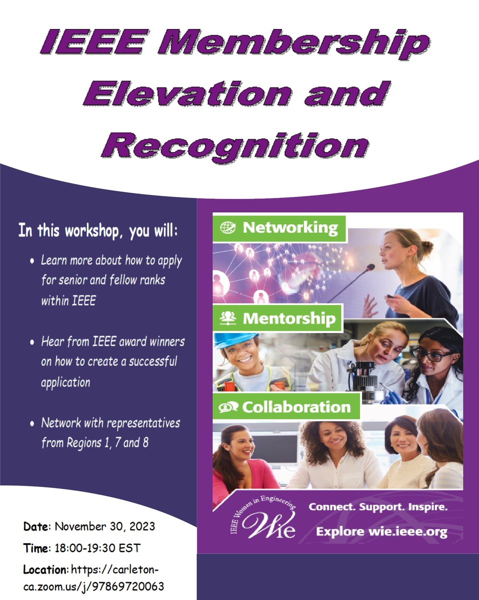 Please join us (IEEE Region 7, 8 and 1 panelists) for "IEEE Membership Elevation and Recognition," on November 30, 2023 <a href="/18/">Hi Will :)</a>:00-19:30 (EST). carleton-ca.zoom.us/j/97869720063