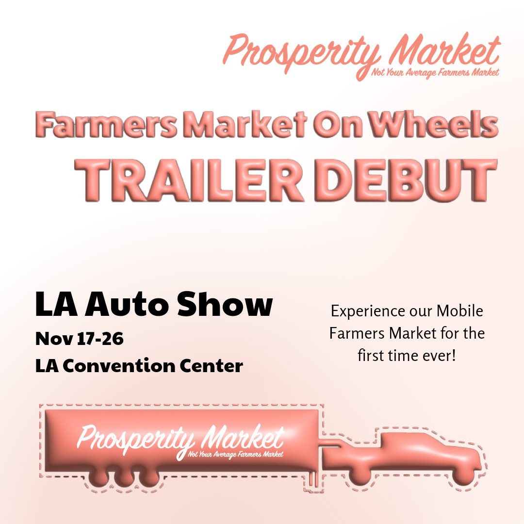 We will DEBUT our mobile farmers market at the 2023 <a href="/LAAutoShow/">Los Angeles Auto Show</a>
Nov 17-26!

Come get a first look at our literal farmers market on wheels!

For the last 3 years, we have been working to bring our vision to life, and now we are ready to introduce it to the world!

See y’all soon!