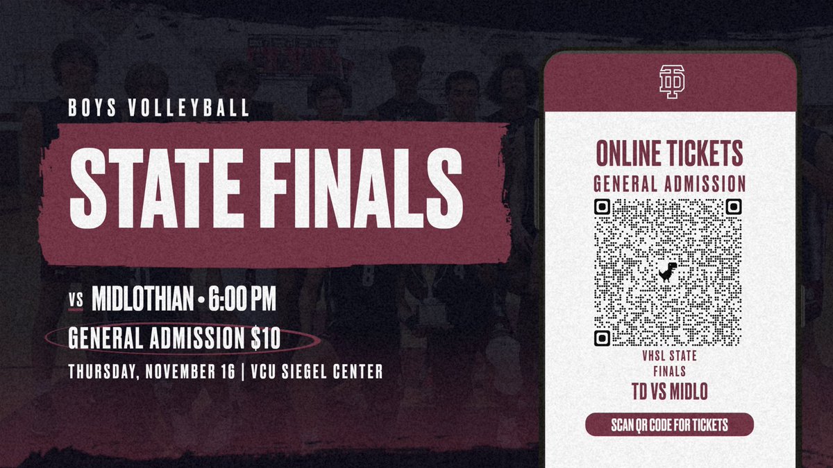 Ricky Talman (@thomasdaledsa) on Twitter photo 🏐🏆STATE FINALS TOMORROW!!
Get tickets online - vcutickets.evenue.net/cgi-bin/ncomme…
<a href="/TD_Volleyball/">TD Boys Volleyball</a> <a href="/GoTDKnights/">Thomas Dale HS</a> 🏐🏆STATE FINALS TOMORROW!!
Get tickets online - vcutickets.evenue.net/cgi-bin/ncomme…
<a href="/TD_Volleyball/">TD Boys Volleyball</a> <a href="/GoTDKnights/">Thomas Dale HS</a>