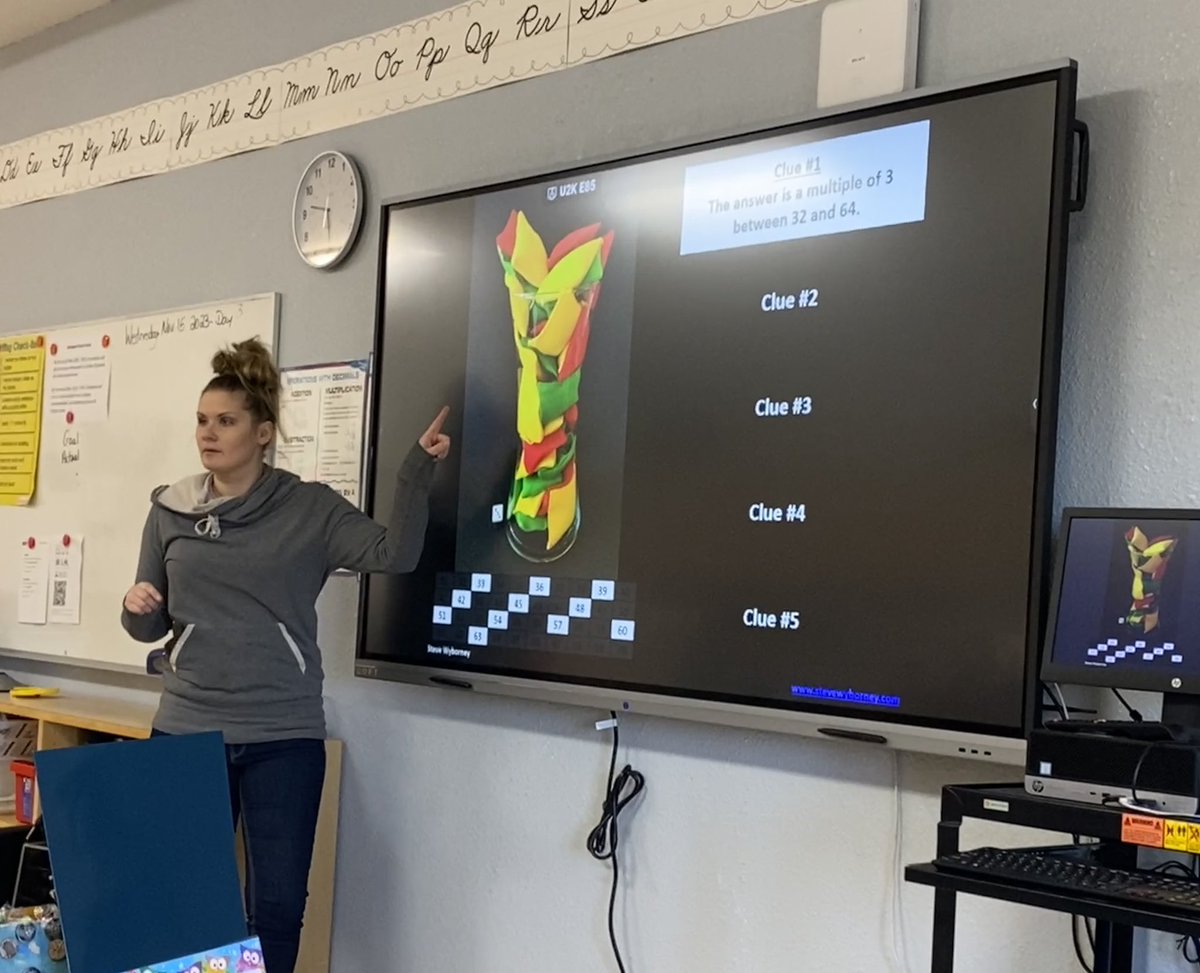 K_Grant18's tweet photo. Introducing my new school to #estimysteries @SteveWyborney
The excitement at the reveal was AMAZING!!!
#proudstudents #proudteacher #interacticelearning #interactivemath https://t.co/kOvh52b0BT