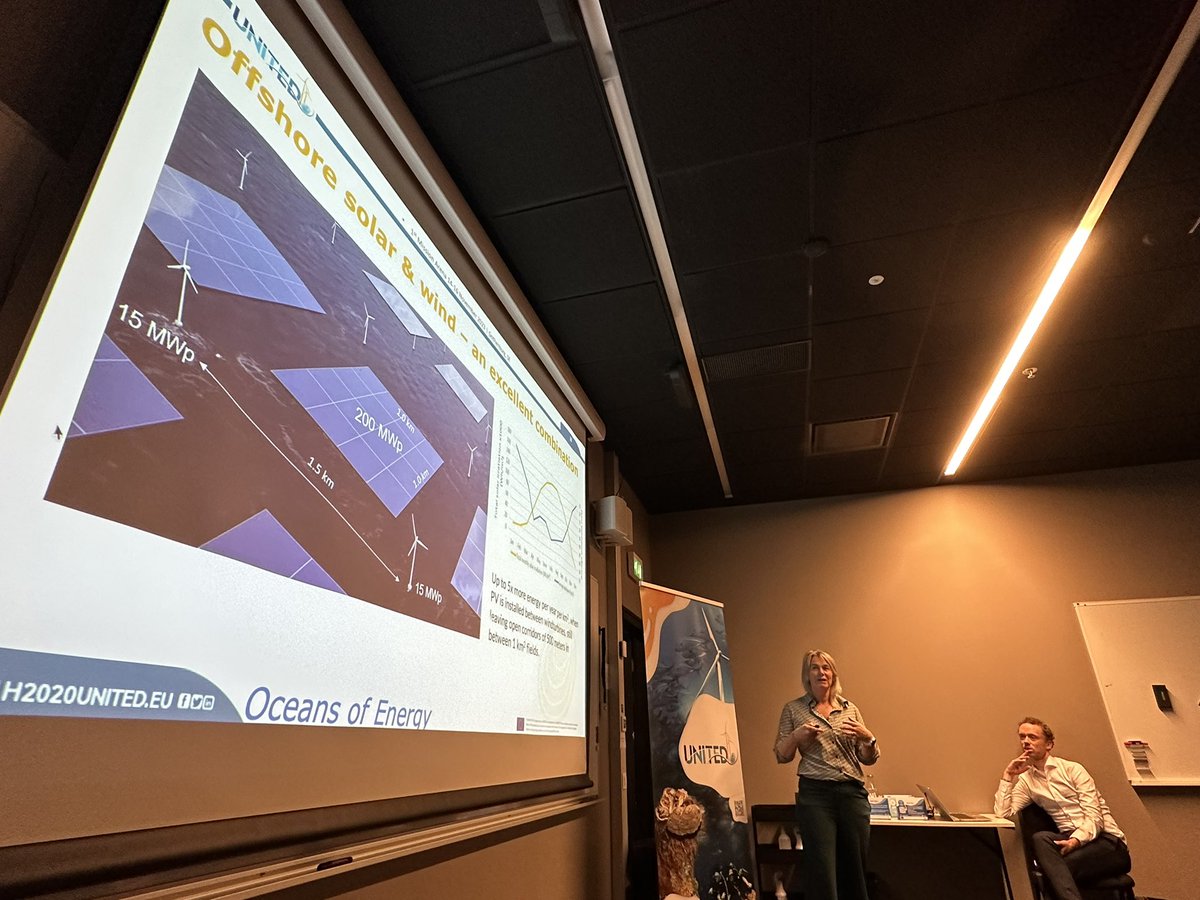 H2020United's tweet image. Brigitte Vlaswinkel from @oceans_ofenergy at the #H2020UNITED final event giving insights of how will future #windparks look like and sharing her experience as part of the #H2020UNITED BE pilot.

#OceanMultiUse