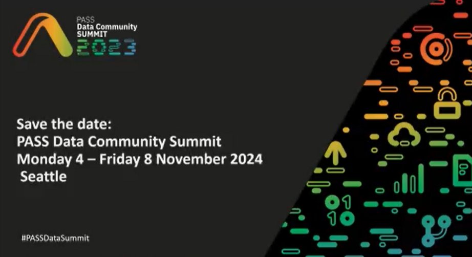 wstrasser's tweet image. Save the date for next years #PassdataCommunitySummit:

Monday 4th to Friday 8th November 2024 in Seattle

#AzureData 
@PASSDataSummit