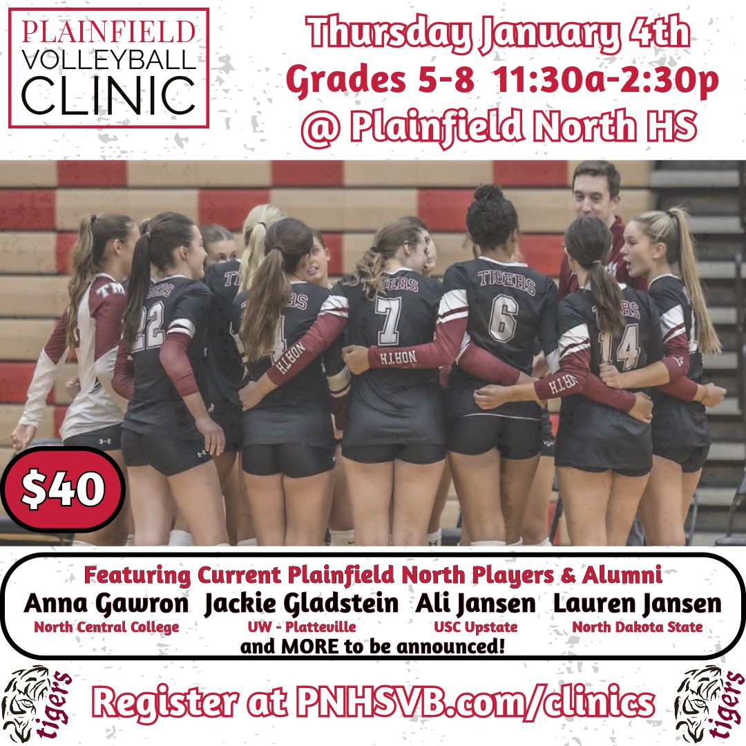 PNHS Girls Volleyball (@pnhsvb) on Twitter photo 🚨WINTER BREAK CLINIC🚨
Plan ahead for winter break & get extra reps or just try volleyball for the first time! Join us for an all skills clinic!
📅 Thur Jan 4th
⏰11:30-2:30
📍Plainfield North
💰$40
💻 Register PNHSVB.com/clinics
<a href="/PNHSAD/">PNHS Athletics</a> <a href="/IraJonesMS/">Ira Jones MS</a> <a href="/HeritageGroveMS/">Heritage Grove MS</a> 🚨WINTER BREAK CLINIC🚨
Plan ahead for winter break & get extra reps or just try volleyball for the first time! Join us for an all skills clinic!
📅 Thur Jan 4th
⏰11:30-2:30
📍Plainfield North
💰$40
💻 Register PNHSVB.com/clinics
<a href="/PNHSAD/">PNHS Athletics</a> <a href="/IraJonesMS/">Ira Jones MS</a> <a href="/HeritageGroveMS/">Heritage Grove MS</a>