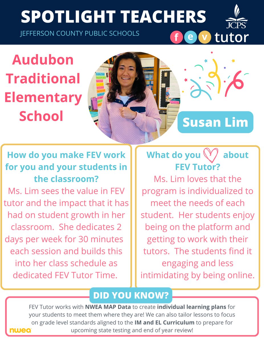 Congratulations to our November Spotlight Teacher of the Month....Susan Lim at Audubon Traditional Elementary! We are so excited to honor you and all that you do for your students!  <a href="/FEVtutor/">FEV Tutor</a> <a href="/JCPSKY/">JCPS</a>