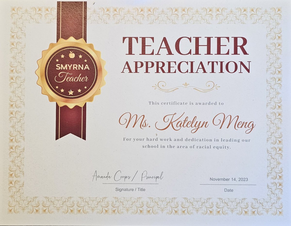 KatelynMeng's tweet photo. Racial equity is hard, but important work! Proud to work for a district that is putting the needs of ALL students at the forefront of everything we do. Feels good to be recognized! @SmyrnaWildcats @JCPSDEP1 https://t.co/lySKis9cBo
