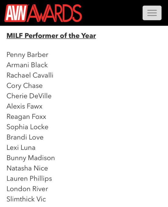 MILF Performer of the Year Nomination Thank you so much @avnawards !!! https://t.co/GFxr1az0zo