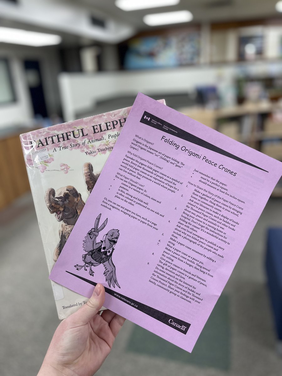 NiakwaL's tweet photo. For Remembrance Day last week, we read Faithful Elephants by Tomoko Tsuchiya Dykes. This led to meaningful discussions about how innocent beings suffer on all sides of war. 

Middle years students then followed the @VeteransENG_CA peace crane instructions to create a display. https://t.co/BmkiTVSIC7