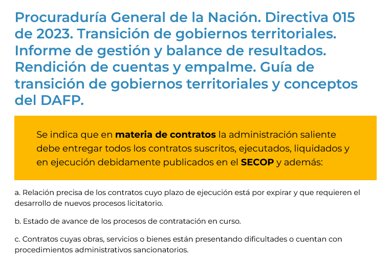 🚨EMPALME DE GOBIERNOS TERRITORIALES. Consulte 1⃣Directiva de la Procuraduría (2023) 2⃣ Guía de transición de gobiernos territoriales 3⃣ Conceptos DAFP contratacionenlinea.co/procuraduria-g…