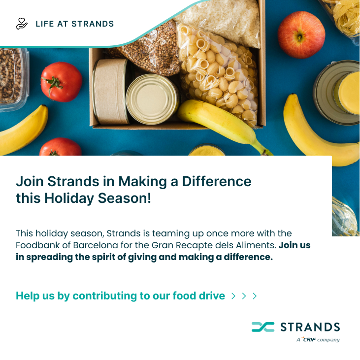 Strands's tweet image. 🌟 Join Strands in Giving Back this Holiday Season! 🌟
We're is excited to partner once again with the Foodbank of Barcelona for the Gran Recapte dels Aliments.
👉🏼Click to collaborate: bit.ly/3QY3MuC
let's continue making a positive impact
#StrandsCares #FoodDrive