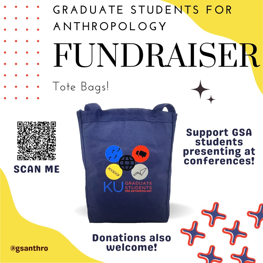 We are selling tote bags again! Funds raised will support KU Anthro grad students attending conferences to present their research. Get one at tinyurl.com/GSAtotes
