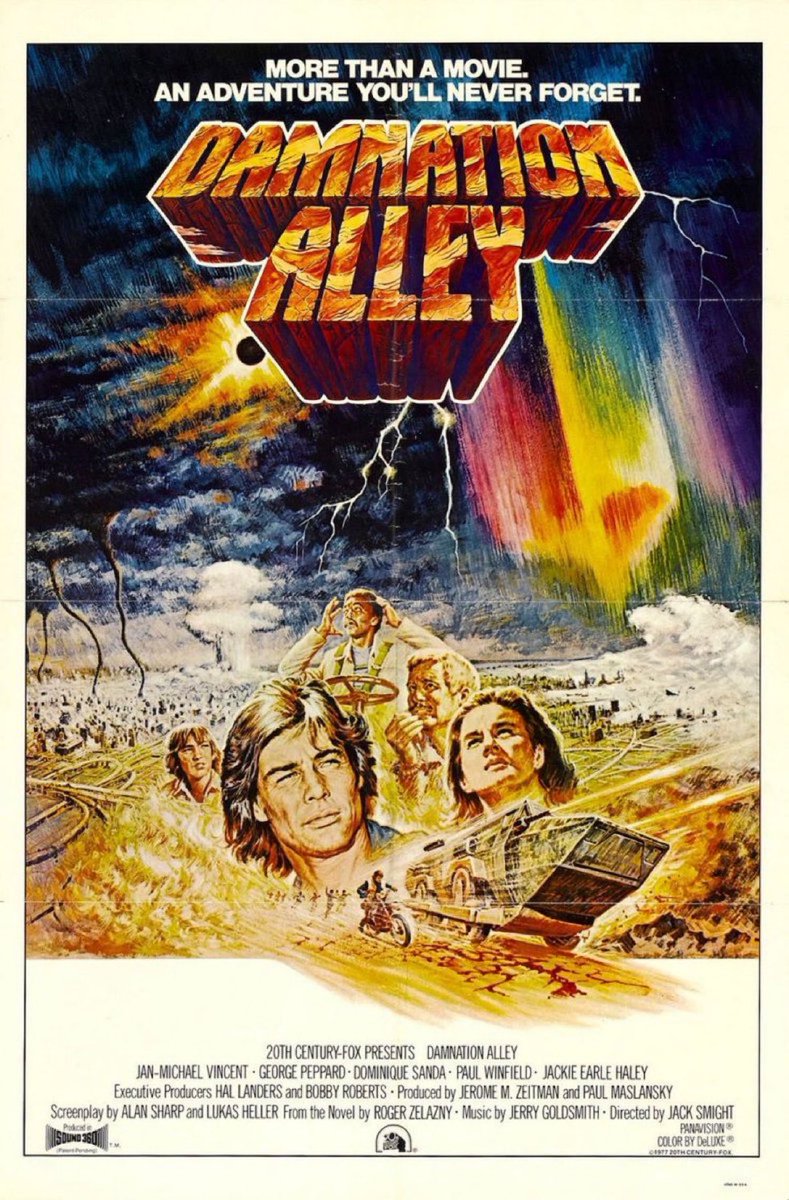 ☢️#55. Damnation Alley, 1977. A largely story-free #postapocalyptic road movie aimlessly drifts through sad looking optical effects in a sweet armored truck. Despite some mutant insect sequences and #JanMichaelVincent on a dirt bike - it’s still not bad enough to be good. 2/5 ☢️