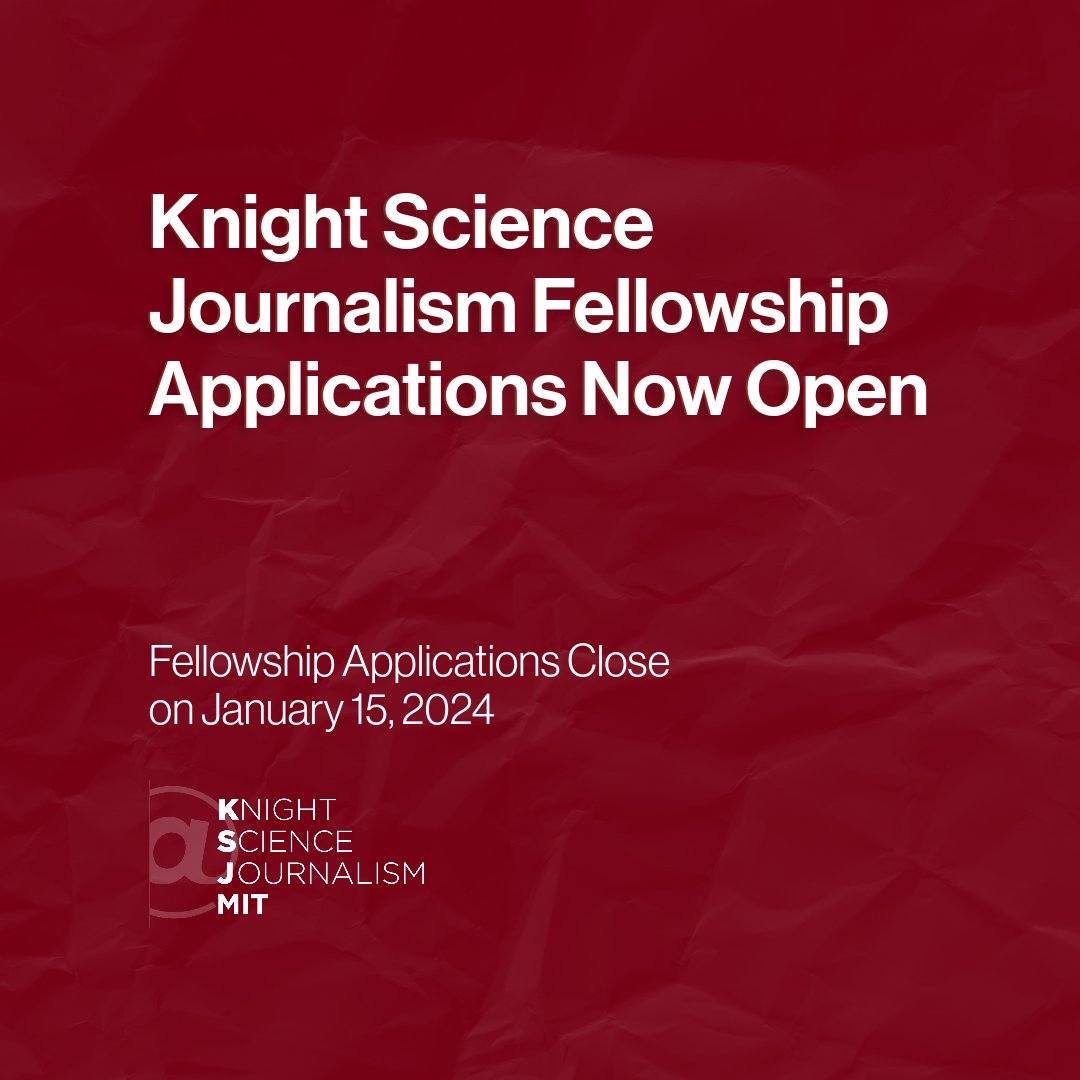 Every year, the Knight Science Journalism Program at MIT offers academic-year fellowships to 10 science journalists from around the globe. Applications are now open, get yours started today! ksj.mit.edu/fello…