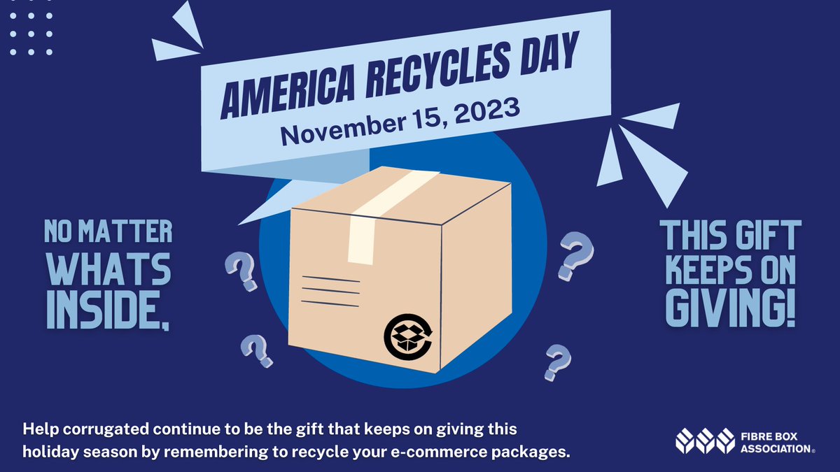 Happy #AmericaRecyclesDay! The corrugated packaging industry's prolonged and focused effort on recovery has led to a recycling rate hovering near 90% for the last decade, so you can feel good about the boxes being delivered to your doorsteps this holiday season and beyond!