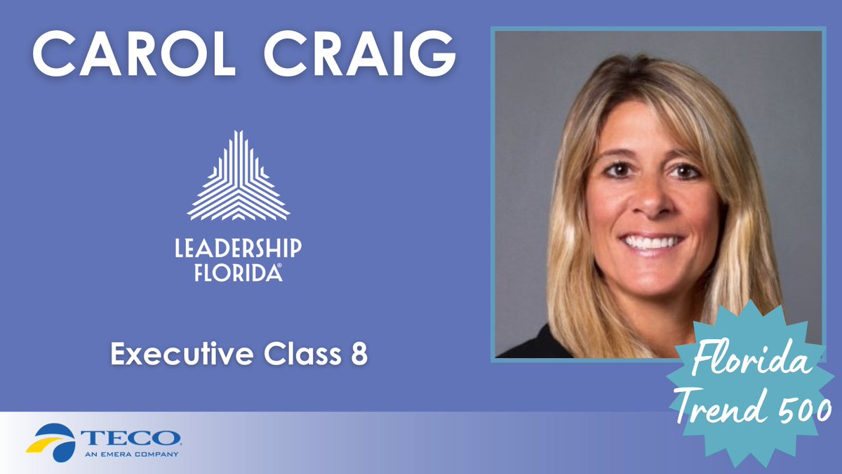 LeadershipFla's tweet photo. Congratulations to Carol Craig (#ExecutiveClass8, #EastCentralRegion) for being selected as one of @FloridaTrend's Top 500 Influentials in Florida in the Manufacturing category. Carol is the founder and CEO of @craigtechinc.

Sponsor: @TampaElectric https://t.co/gNKLQOiy0L