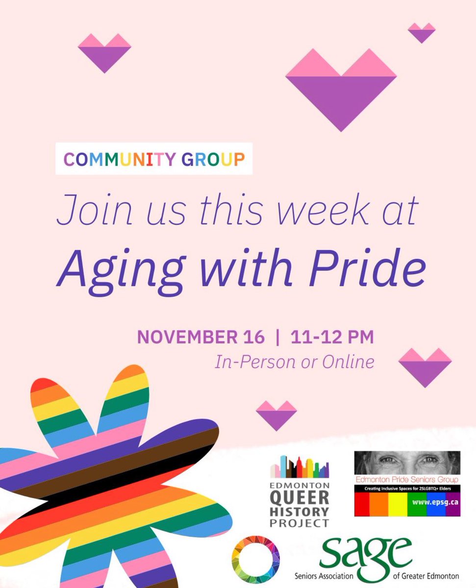 Join us at Aging With Pride on Thursday to learn more about our ongoing history work and to learn how to share your story on our new #EQHPStories map!

To register, email agingwithprideyeg@gmail.com or call Rachel at (780)701-9016.
#yeg #yegpride