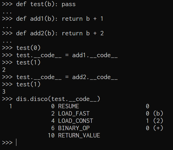 timmisiak's tweet image. TIL that not only can you directly access the bytecode of a python function, you can also just... assign new bytecode to a function.