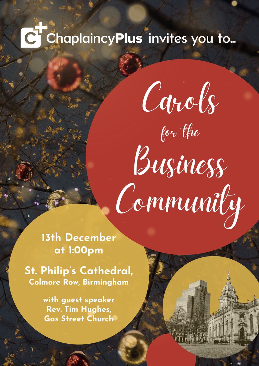 ChaplaincyPlus's tweet image. Each year, we invite the business community in Birmingham to join us at St. Philip's Cathedral for carol singing, a short Christmas reflection &amp;amp; some tasty Christmas nibbles. We would love to see YOU there!
#Birmingham #christiansinbusiness  #christmasinbirmingham
