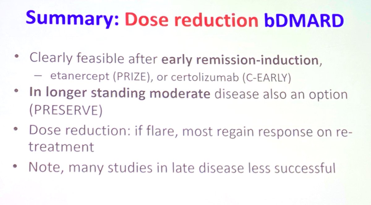 Reminder of data for dose reduction #bDMARD by Prof Emery #ACR23

Feasible after early remission induction