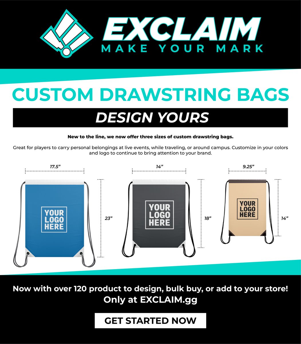 Jerseys aren't our only specialty😈
#CustomBags available now at Exclaim.gg ‼️
Design and get yours now🔽🔽🔽
exclaim.gg/builder?produc…