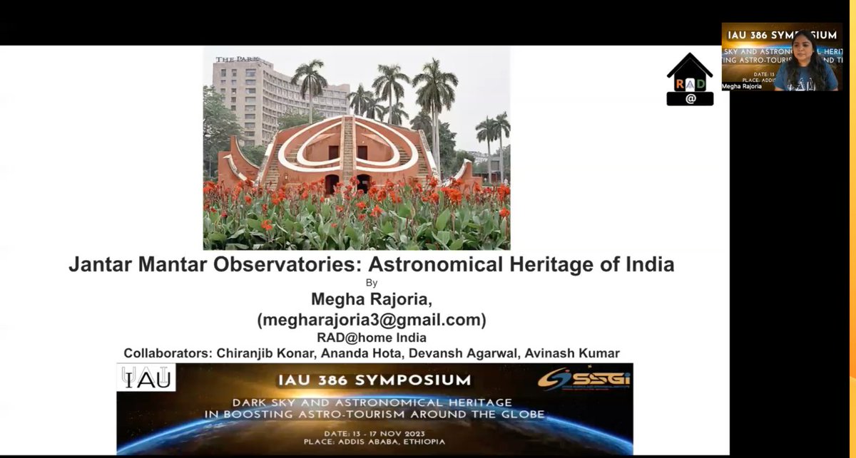 Presenting at the <a href="/IAU_org/">International Astronomical Union (IAU)</a> 386 symposium being held in Addis Ababa, Ethiopia. 

Jantar Mantar Observatories: Astronomical Heritage of India. 

Thanks to Nehru Planetarium <a href="/_NMML_/">Prime Ministers Museum & Library</a>  and <a href="/ASIGoI/">Archaeological Survey of India</a> for supporting this work. #astronomy #IAU <a href="/hotaananda/">Ananda Hota</a> <a href="/devanshkv/">Devansh</a> @Avialxee