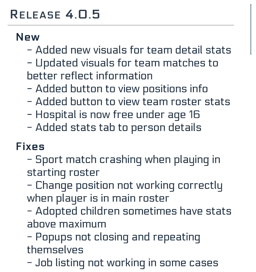 AnotherLifeSim's tweet photo. Patch 4.0.5 for #AnotherLifeSim is rolling out today with more fixes and improvements to sports and the game overall!
In preparation for #ALSportsPart2, we've improved the visuals throughout sports. Hope you like it ๐