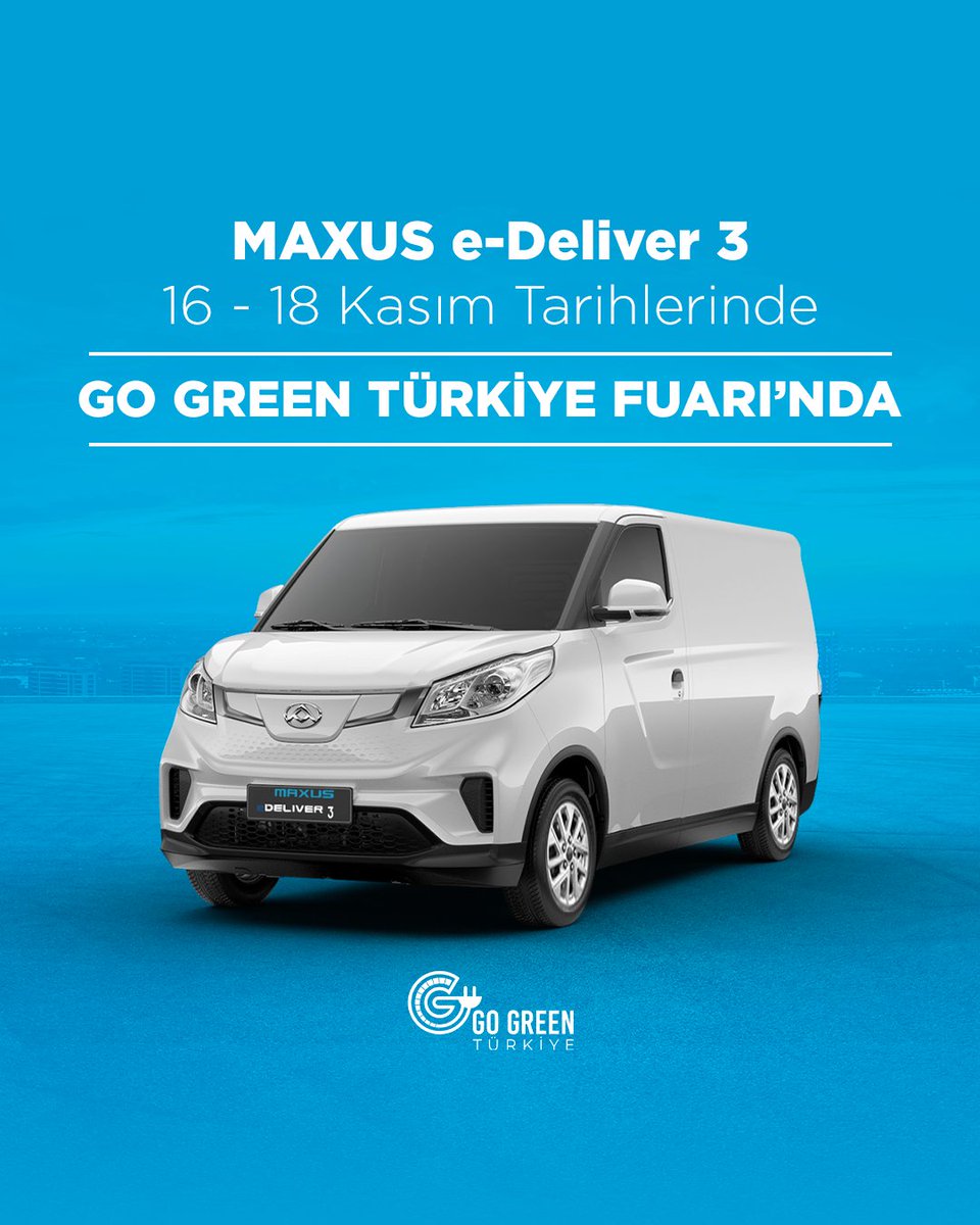 16 - 18 Kasım tarihlerinde Go Green Türkiye Fuarı'ndayız. 🌿
Sürdürülebilir yaşam ve sıfır emisyon için %100 elektrikli MAXUS e - Deliver 3’ü yakından tanımak isteyen herkesi bekliyoruz. ⚡

#MAXUS #eDeliver3 #GoGreenTürkiye